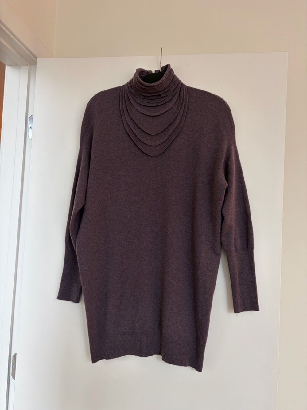 Brunello Cucinelli Deep Plum Layered Cowl Turtleneck Sweater